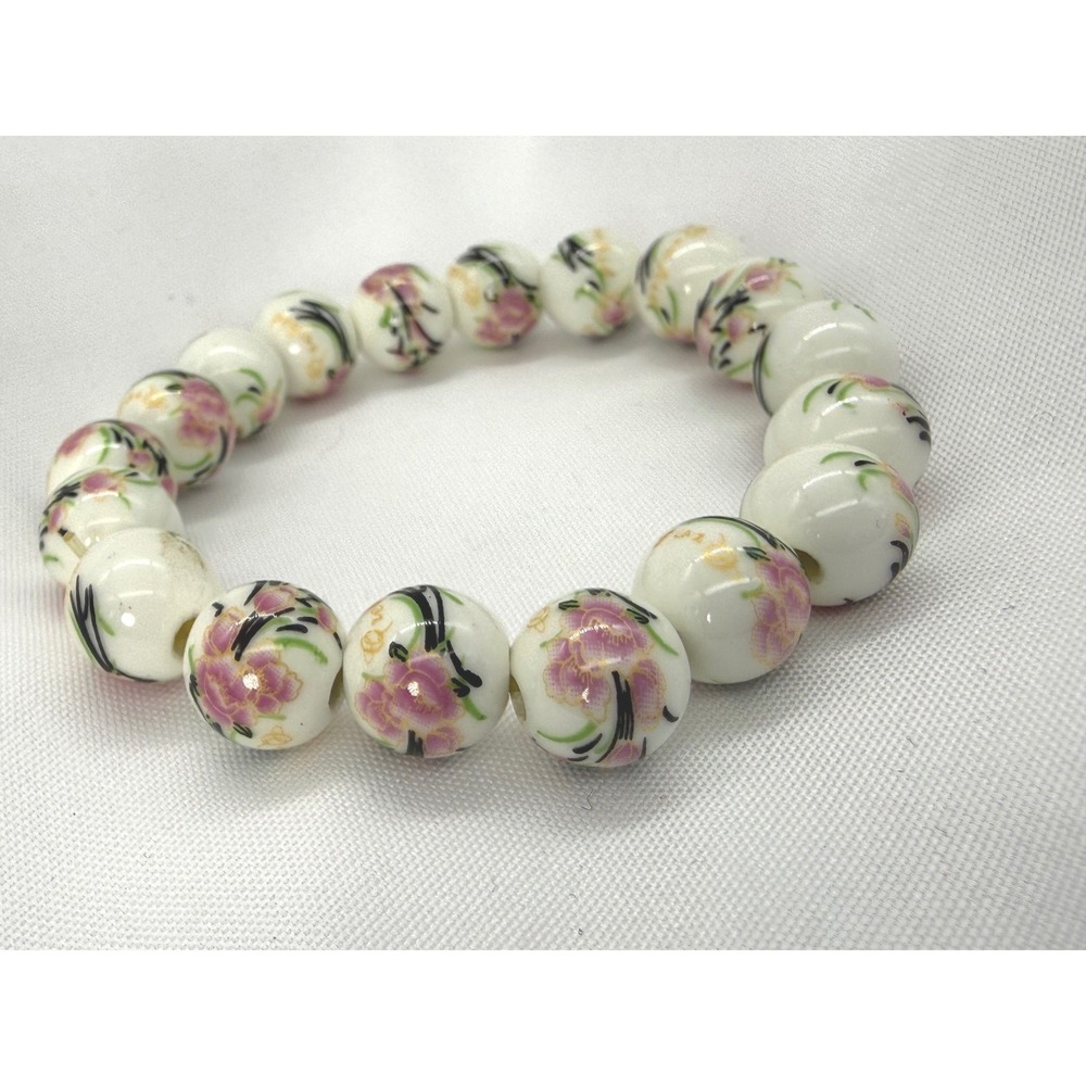 Vintage Style Romantic Stretchy Pink Floral Orchid Bead Stretch‎ Bracelet